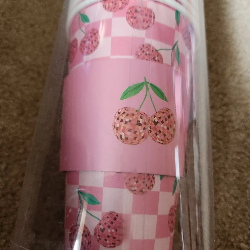 Cherry disco ball disposable travel cups with lids new
